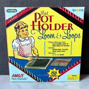 Schylling Metal Pot Holder Loom & Loops - Weaving Loom-Colorful Hoops-Hook